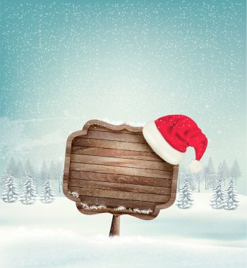 Noel, yatay, ahşap bir süslü işaret ve Noel Baba'nın kış