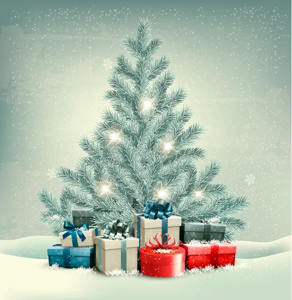 Árvore de Natal com presentes fundo. Vetor . — Vetor de Stock