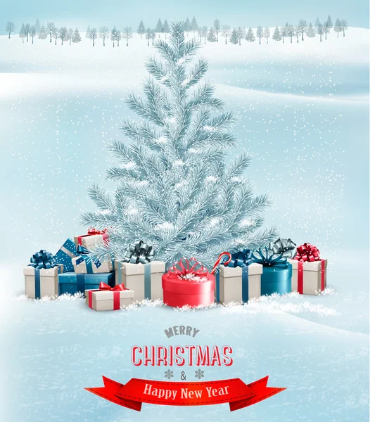 Weihnachtsbaum mit Geschenken Hintergrund. Vektor. — Stockvektor