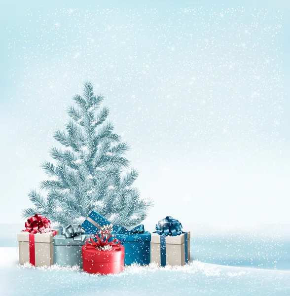 Árbol de Navidad con fondo de regalos. Vector . — Archivo Imágenes Vectoriales