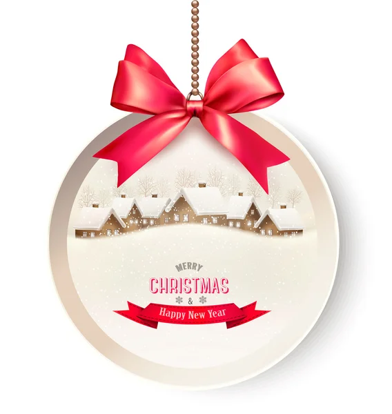 Weihnachtsgeschenkkarte mit weihnachtlichem Hintergrund und rotem Geschenkband — Stockvektor