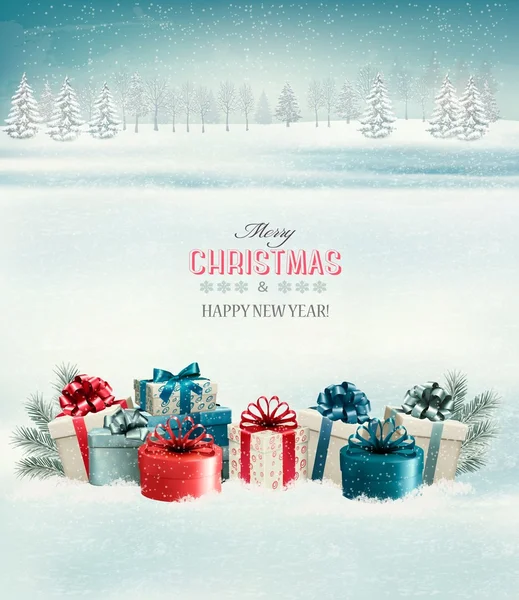 Weihnachten Hintergrund mit Geschenkboxen. Vektor. — Stockvektor