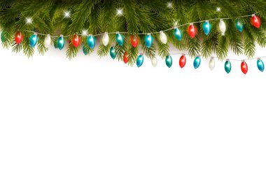 Christmas background with branches and a garland. Vector  clipart