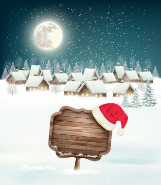 Kış tatil Noel arka plan ile bir köy, bir işaret ve bir