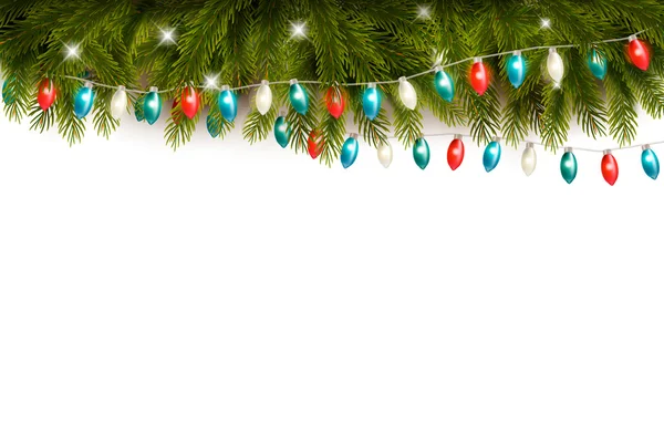Fond de Noël avec des branches et une guirlande. Vecteur — Image vectorielle