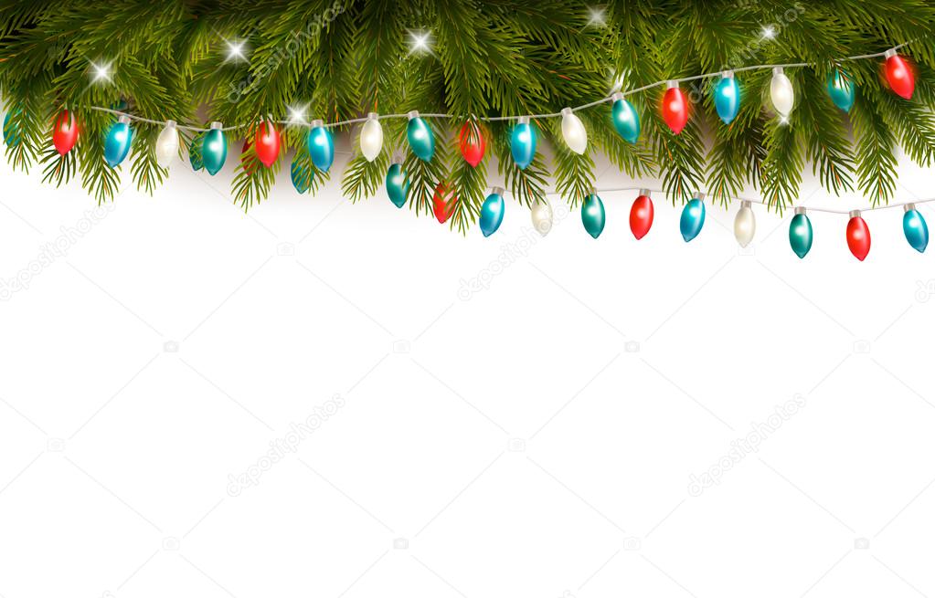 Christmas background with branches and a garland. Vector 