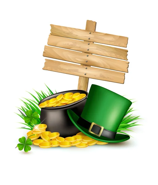 Saint Patrick 's Day Hintergrund mit Kleeblättern, grünem Hut und — Stockvektor