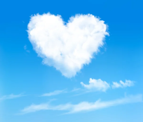 하트 모양 구름과 푸른 하늘입니다. 발렌타인의 휴일 backgroun — 스톡 벡터