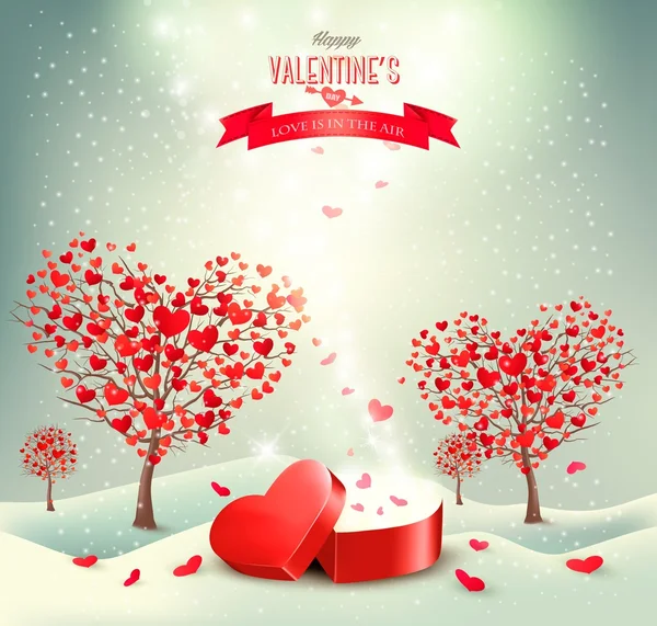 Fondo de San Valentín con árboles en forma de corazón. Vector . — Vector de stock