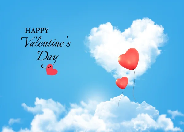 Fondo de San Valentín con nubes de corazón y globos. Vector . — Archivo Imágenes Vectoriales