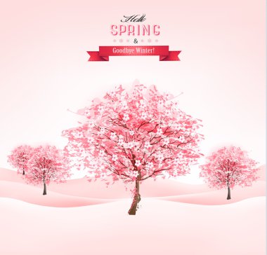 sakura ağaçların çiçek açması ile arka plan bahar. vektör. 