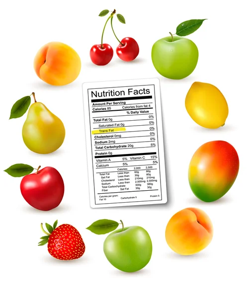 Fresh fruit with a nutrition facts label, Vector — Stock Vector