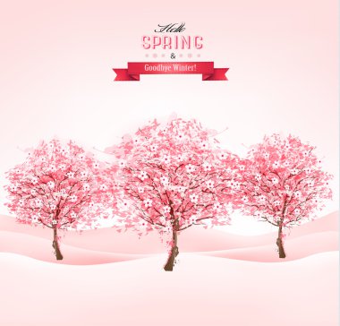sakura ağaçların çiçek açması ile arka plan bahar. vektör. 