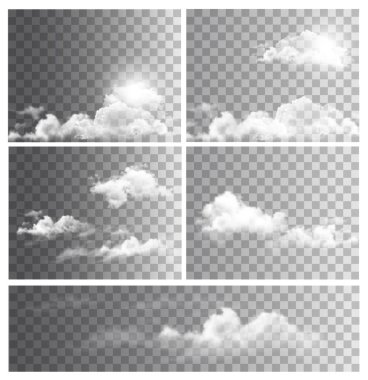 Set of backgrounds with transparent different clouds. Vector. 