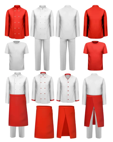 Set of cook clothing - aprons, uniforms. Vector. — Stock Vector