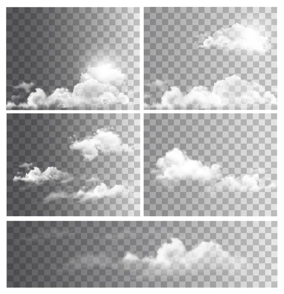 Set of backgrounds with transparent different clouds. Vector. — Stock Vector