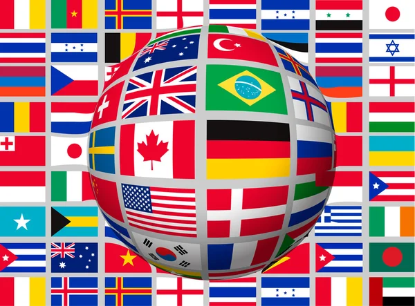 Globe on a background with flags of the world. Vector. — Stock Vector