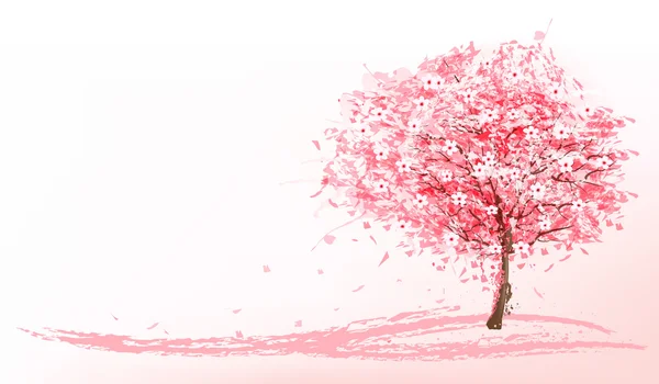 Fundo bonito com uma árvore sakura florescendo rosa. Vetor . —  Vetores de Stock