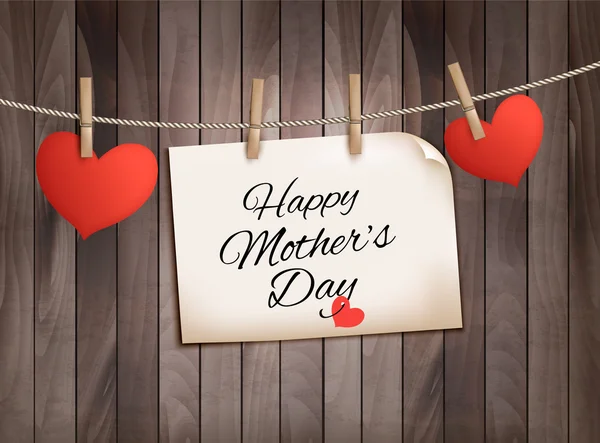 Retro holiday mother day background with red paper hearts on woo