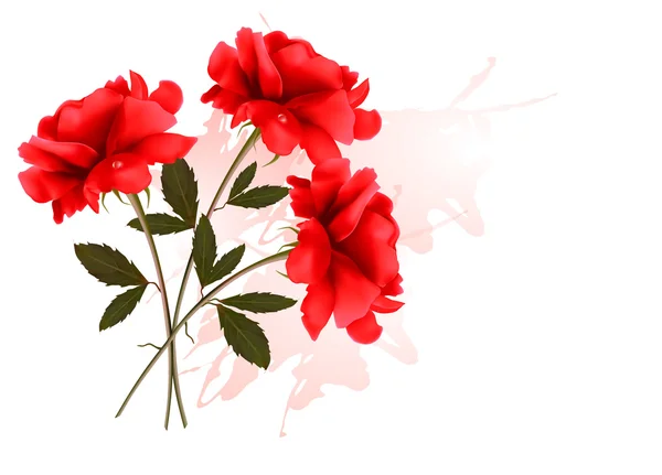 Fondo de vacaciones con tres rosas rojas. Vector . — Vector de stock