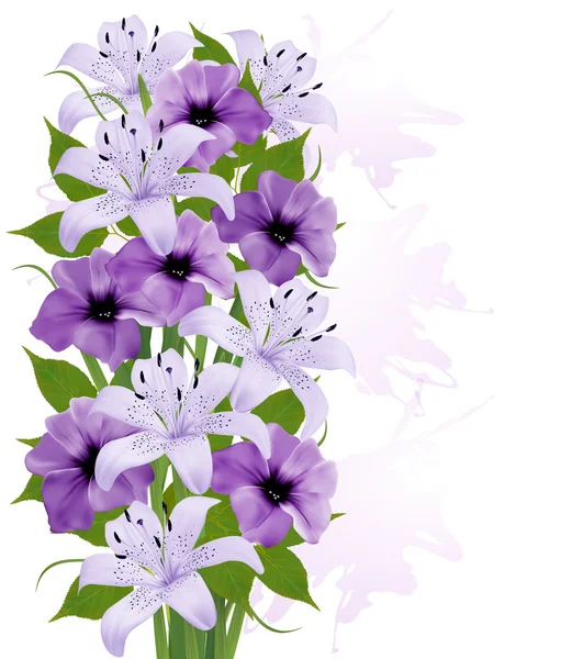 Fond d'été avec de belles fleurs colorées. Poussière vectorielle — Image vectorielle