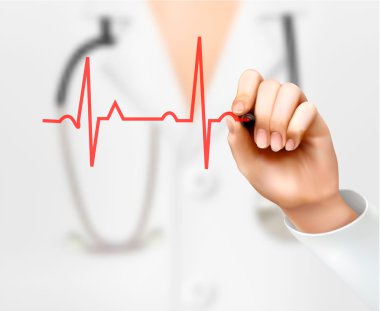 Doktor el çizim kardiyogram. Vektör