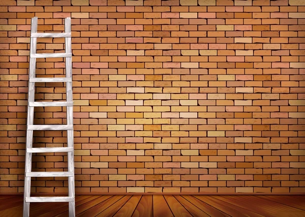 Vintage brick wall background with wooden ladder. Vector — Stock Vector