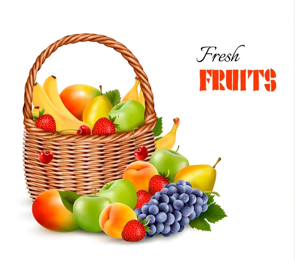 Fruta de color fresco en cesta. Concepto de dieta. Ilustración del vector — Archivo Imágenes Vectoriales