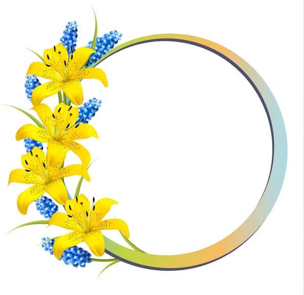 Blomma bakgrund med gula liljor och lavendel. Vektor. — Stock vektor