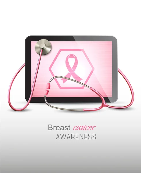 Medicinska tablett med breast cancer awareness symbol och en stethos — Stock vektor