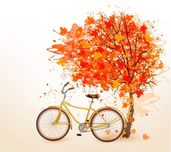 Herfst boom achtergrond met een geel fiets. Vector. — Stockvector