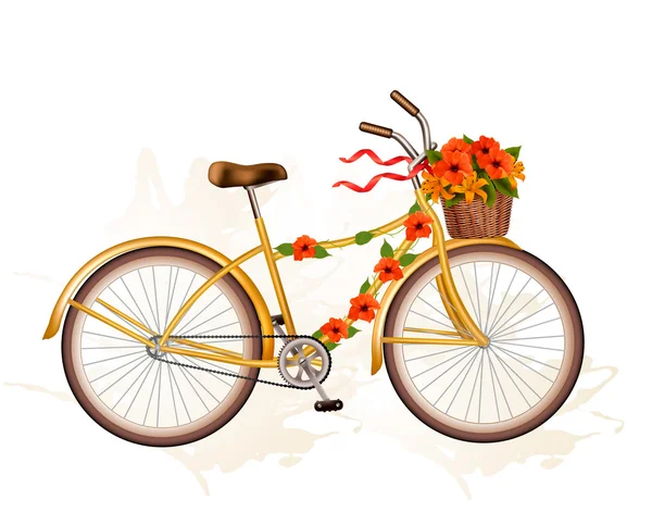 Bicicletta autunnale con fiori d'arancio. Vettore . — Vettoriale Stock