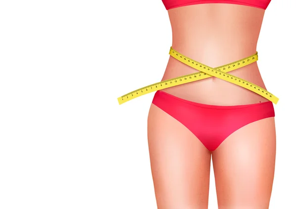 Corpo feminino com fita métrica. Conceito de dieta. Vetor . —  Vetores de Stock