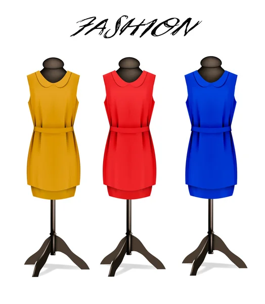 Mode achtergrond met kleurrijke jurken. Vector. — Stockvector
