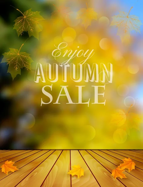 Autumn Sale Background with Colorful Leaves (dalam bahasa Inggris). Vektor . - Stok Vektor