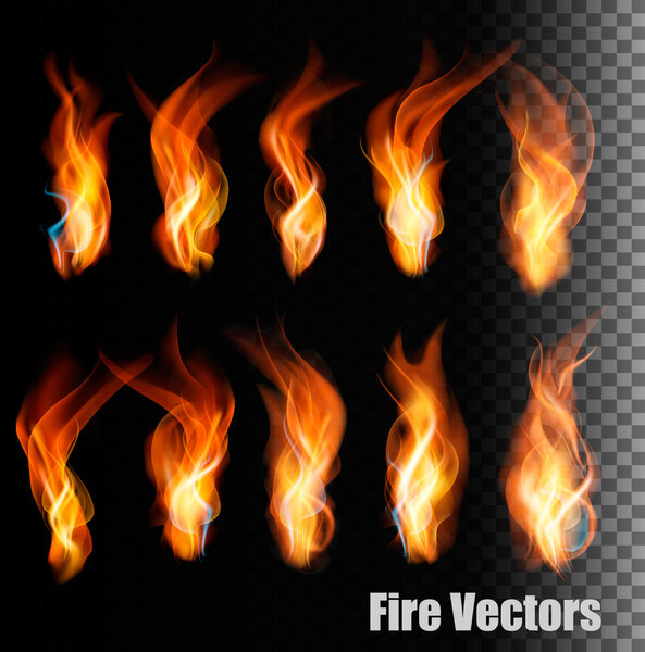 Fire vectors on transparent background.