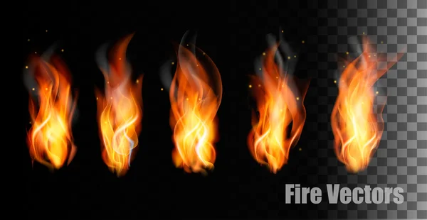 Vectores de fuego sobre fondo transparente . — Vector de stock