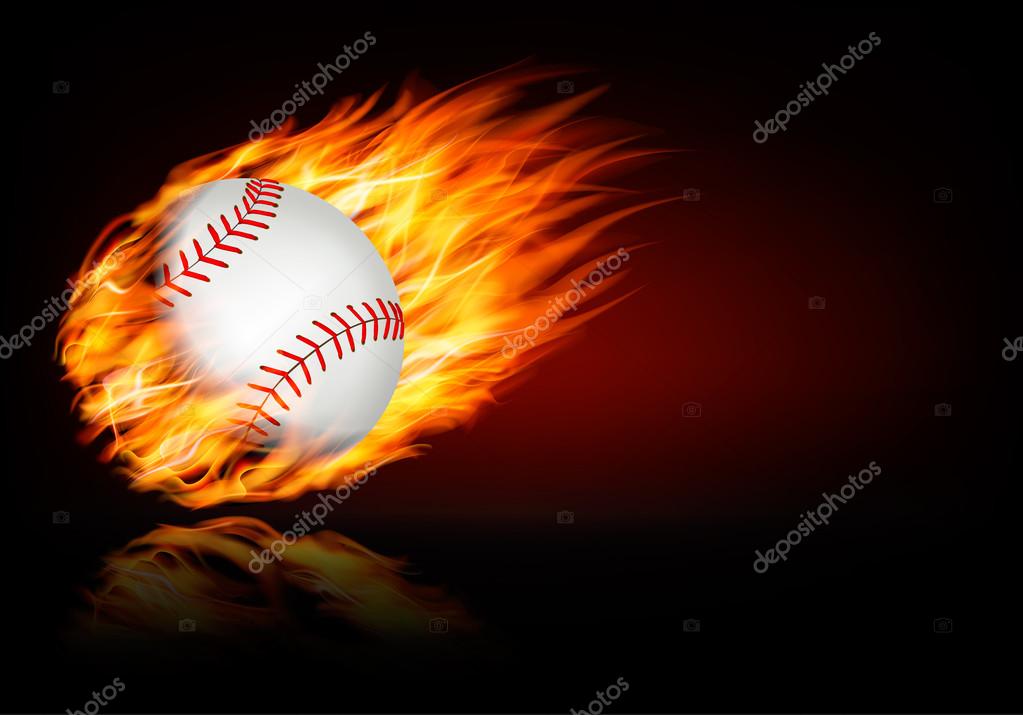 Baseball background with a flaming ball. Vector. — Stock Vector