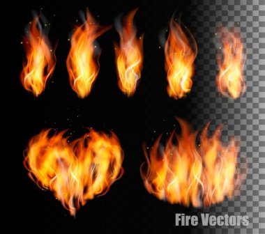 Collection of fire vectors - flames and a heart shape. Vector. clipart