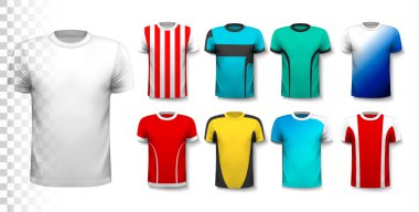 Renkli futbol formaları kümesi. Şeffaf ve c T-shirt