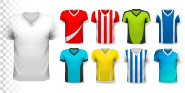 Collection of various soccer jerseys. The T-shirt is transparent clipart