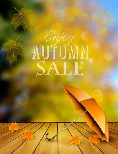 Autumn sale background with an umbrella. Vector. — Stock Vector