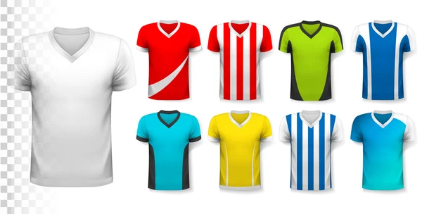 Collection of various soccer jerseys. The T-shirt is transparent — Stock Vector