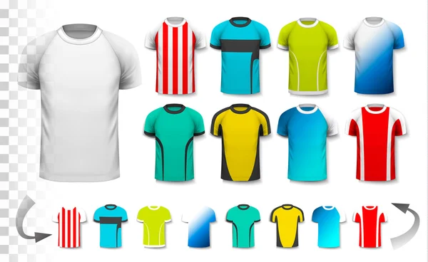 Colección de varias camisetas de fútbol. La camiseta es transparente — Vector de stock