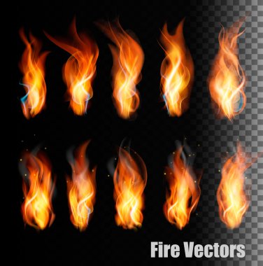 Saydam arka plan üzerinde yangın vektörel çizimler.