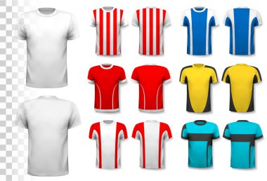 Çeşitli futbol formaları topluluğu. T-shirt şeffaf