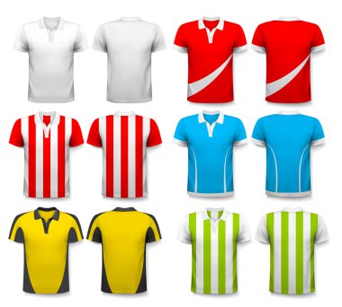 Çeşitli futbol formaları topluluğu. T-shirt şeffaf