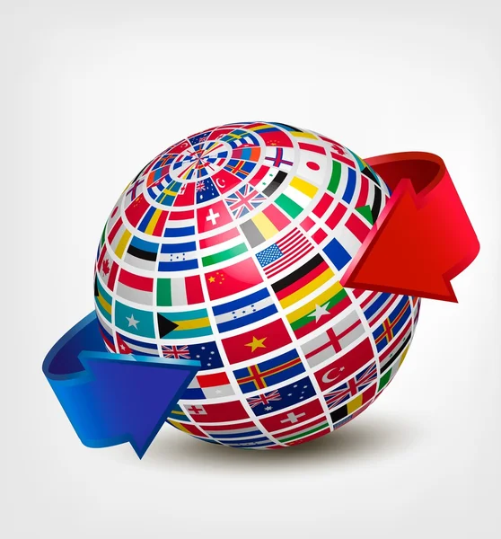 Globo hecho de banderas con dos flechas. Vector . — Vector de stock