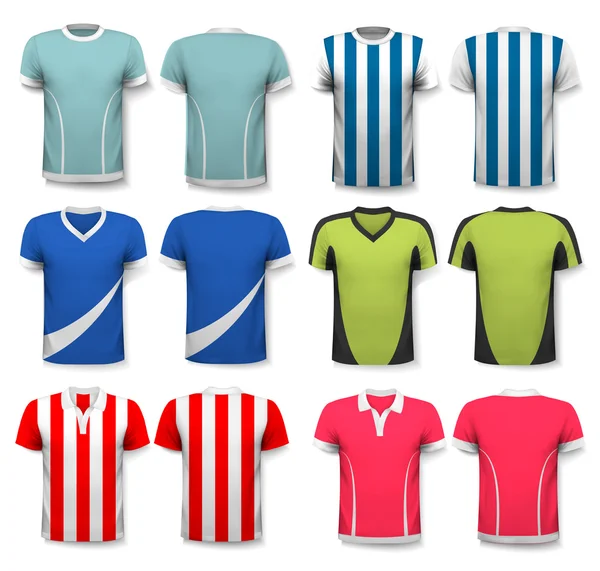 Collection of various soccer jerseys. The T-shirt is transparent — Stock Vector