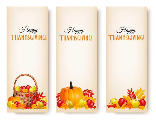 Tre Happy Thanksgiving Banners. Vektor. — Stock vektor
